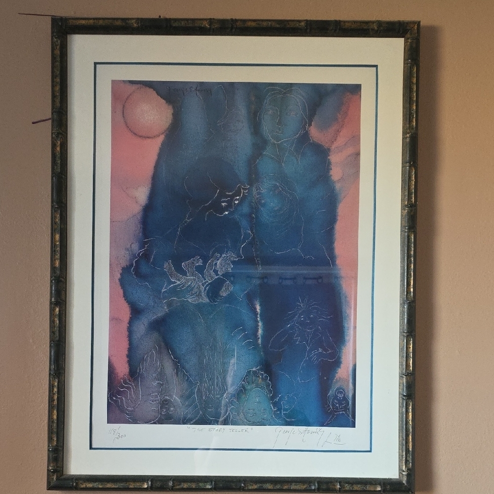 Abstract Blue and Pink Framed Art Print
